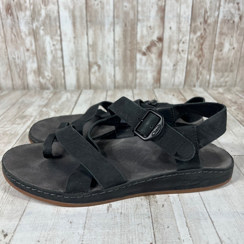 Chaco Wayfarer Black Leather Strappy Sandals Womens 8 JCH108276